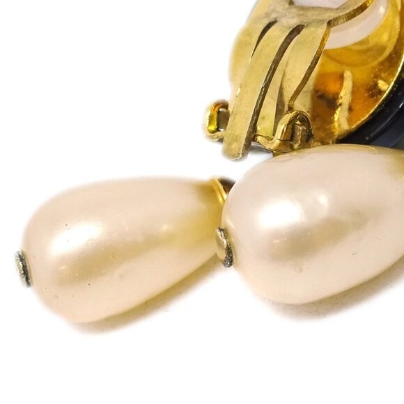 Chanel Artificial Pearl Dangle Earrings Clip-On Gold - Picture 3 of 4